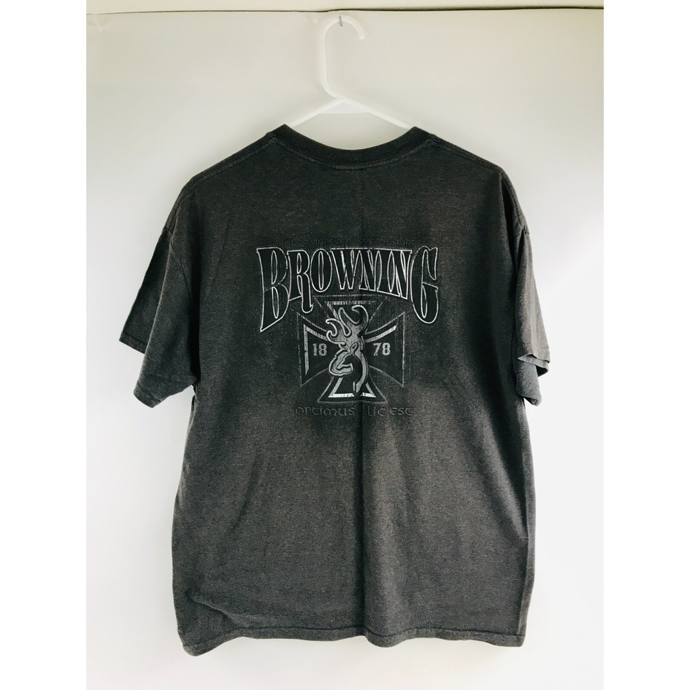 Browning T-Shirt Men's Size L Gray Short Sleeve Crewneck *Logo 1978 Hotrod Cross - Picture 2 of 7